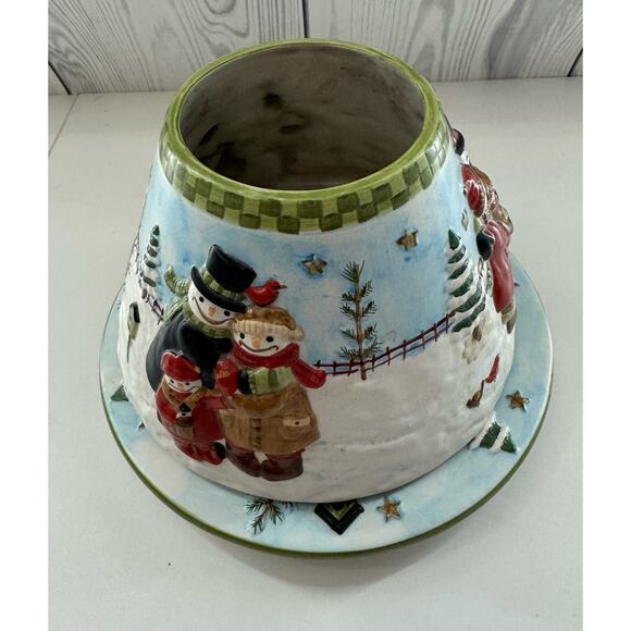 YANKEE CANDLE Theresa Kogut Shade Jar Topper and 4.75" Plate Snowman - Picture 2 of 9